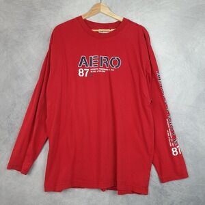 Aeropostale Y2K Shirt Mens XL Red Long Sleeve 87 Graphic Crewneck Logo Baggy USA